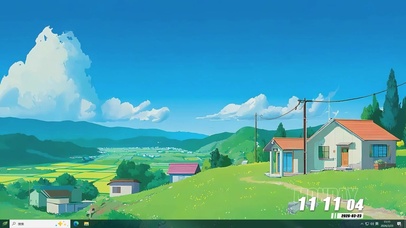 蓝天白云树木房屋桌面主题