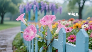 雨中喇叭花