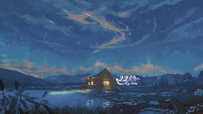 治愈唯美夜晚湖边小屋