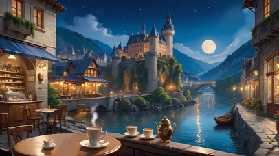 夜晚童话小镇咖啡馆