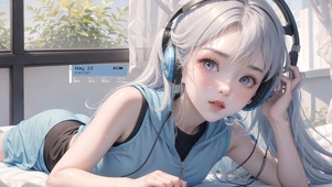 4k戴耳机的女孩