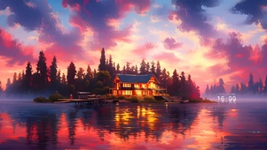 唯美火烧云小屋