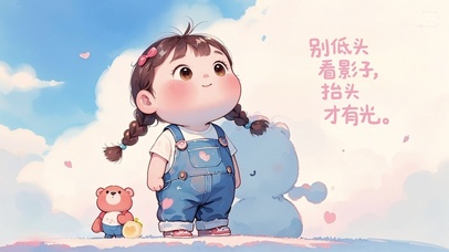 抬头有光的呆萌小女孩