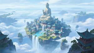 空中仙岛上的佛像