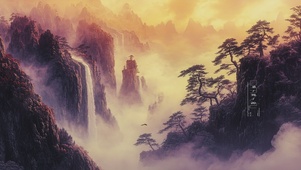夕阳山水壁纸