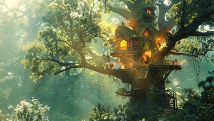 唯美治愈神秘魔法森林树屋