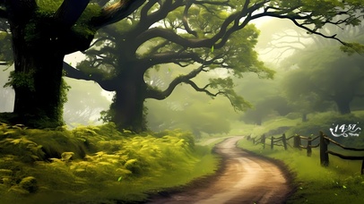 千年老树下的蜿蜒小路