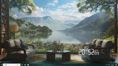 蓝天白云树木护眼绿景桌面主题