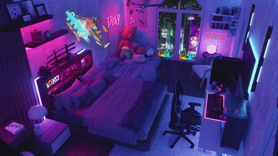 4K赛博朋克霓虹房间