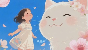 治愈系插画猫猫与小女孩