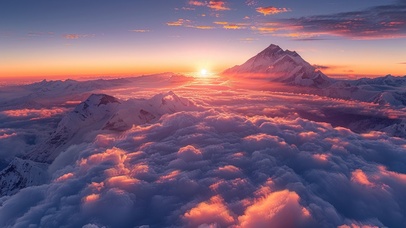 唯美落日雪山云海