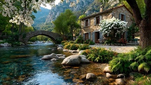 护眼山下溪水房屋