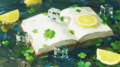 冰水中的柠檬与四叶草