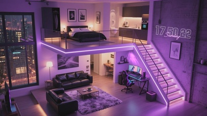 城市雨夜的赛博公寓