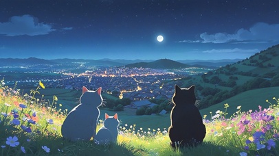 看城市夜景的猫咪