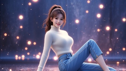 你女朋友坐在地板上看着你