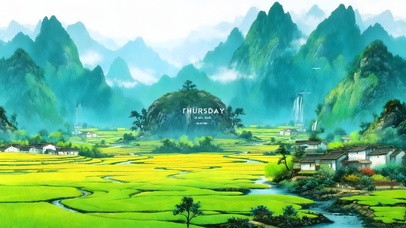 水墨丹青乡村田野