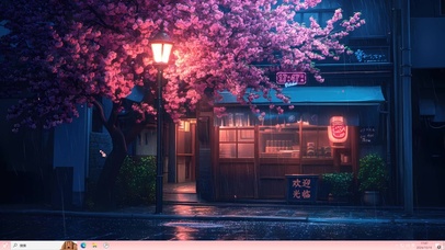 雨夜樱花街道小店主题