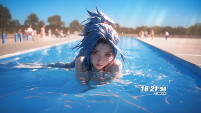 夏日泳池少女