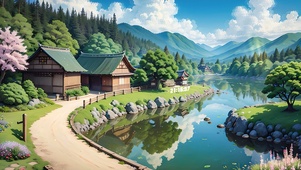 4K唯美治愈夏日动漫乡村美景