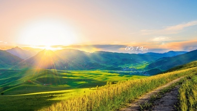 4k 美丽日落山坡小路