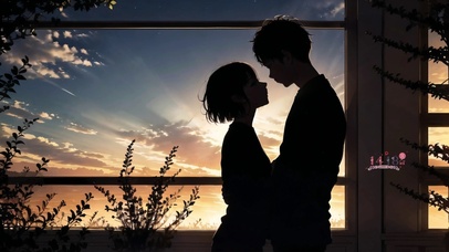 夕阳下约会男女