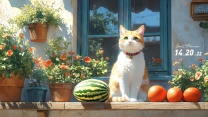 夏日窗前小猫