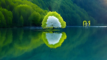 梦幻湖景~同心生长撞色樱花树~