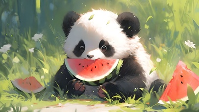 吃西瓜的大熊猫