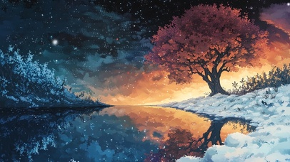 异世界唯美湖畔倒影