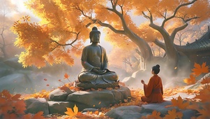秋天树下佛像