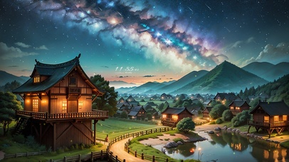 4K唯美治愈梦幻星空下的乡村