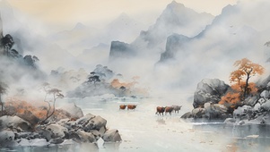 水墨写意AI山水插画