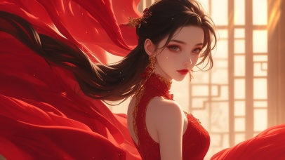 4K 红衣古风美女