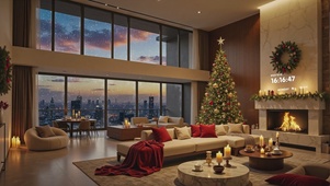 傍晚城市窗外雪