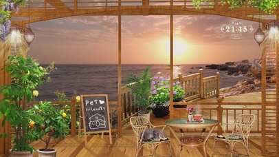 夏日黄昏海边庭院放松