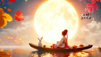 赏月的嫦娥与玉兔