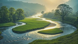 清晨小溪风景