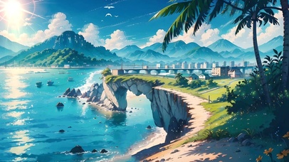 通往夏日海边小镇的小路