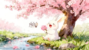 樱花树下小兔