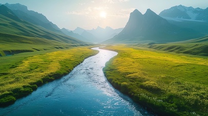 绿色护眼青山黄花草地河谷