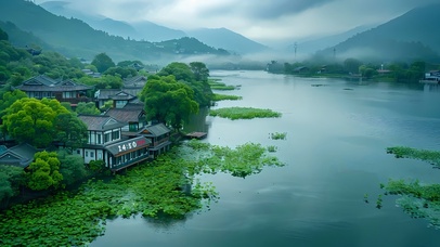 江南烟雨湖畔