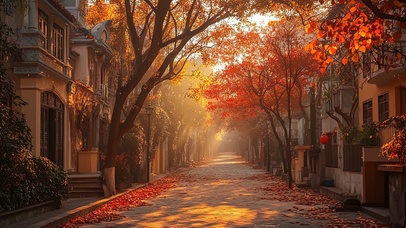 深秋静谧无人街道