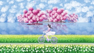 少女无缝游长风景鼠标蒲公英互动
