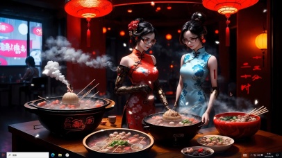 4k火锅旗袍美少女2人