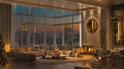 唯美治愈圣诞城市雪景房间