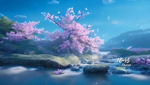唯美小溪樱花