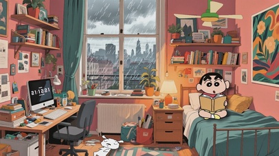 蜡笔小新的雨中温馨书房