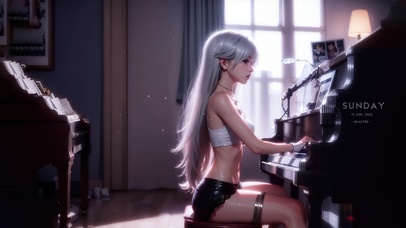 4K白发钢琴女孩