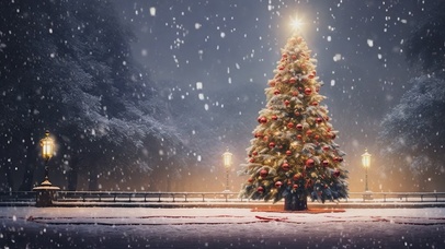 4K圣诞节唯美雪天里的圣诞树